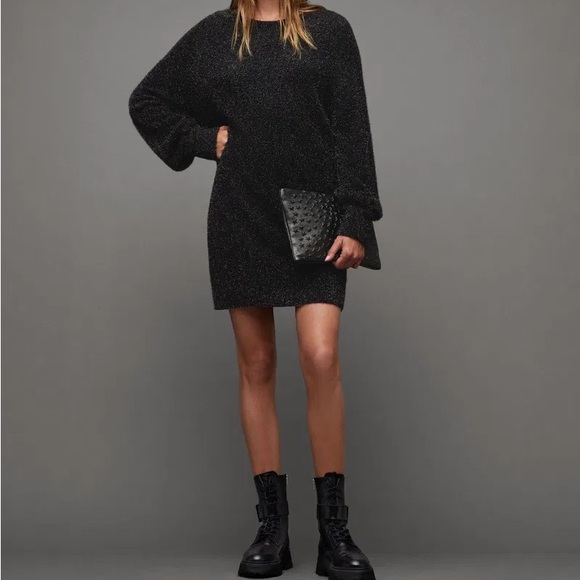 NWT AllSaints Dazzle Black Sweater Dress - Picture 1 of 11